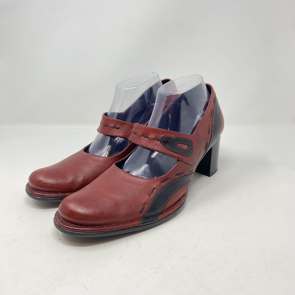 Pikolinos Shoes Womens Size 10 Red Black Leather Mary Jane Heels Spanish
